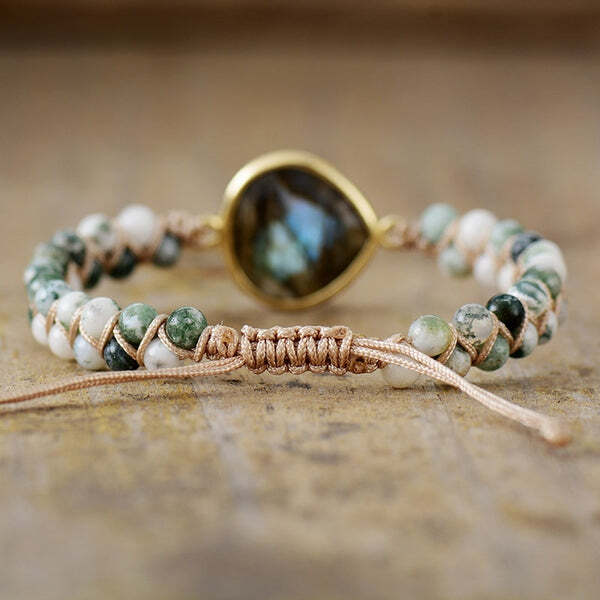 Nouveau Bracelet Booster d'énergie en Labradorite et Agate mousse