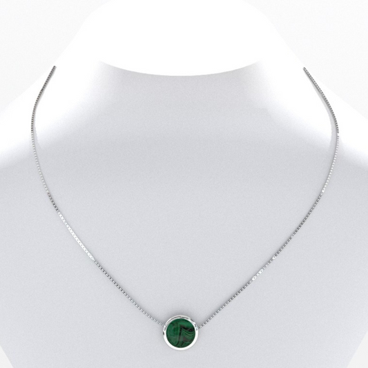 Collier en argent 925 en fragment de coeur de malachite pure